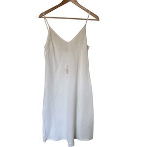 Layla White Cotton Slip Dress Midi V‎ Neck Spaghetti Strap Size M